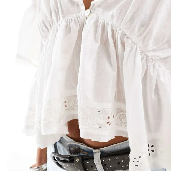 Free People White Eyelet Blouse - Picture 3 of 9